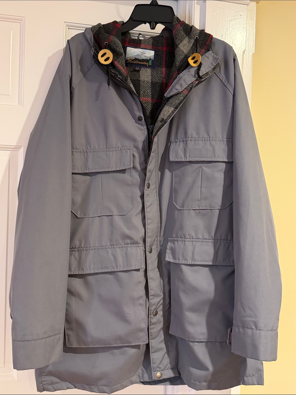 Vintage Fieldmaster Men's Gray Hooded Field Jacket with Plaid Wool Lining LT